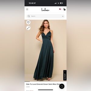 Lulus Ode to love emerald green satin maxi dress
